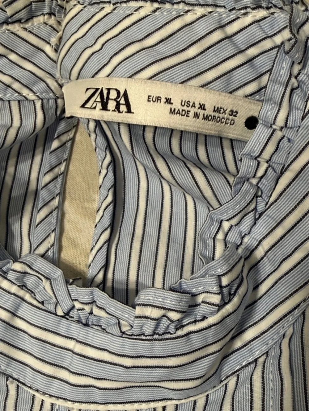 ZARA | Blue White Striped Ruffled Poplin Shirt Blouse - Picture 6 of 8